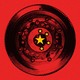 Illustration of a black machine flywheel with yellow stars at its center on a bright-red background, recalling the Chinese flag.